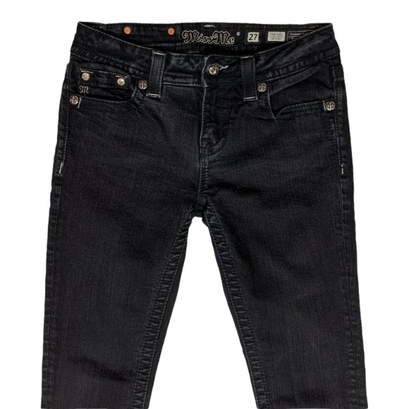 Miss Me 'Mid-Rise Skinny' Womens Jeans Tag 27 Black W28xL33 Sequins Fleur de Lis - Picture 9 of 12